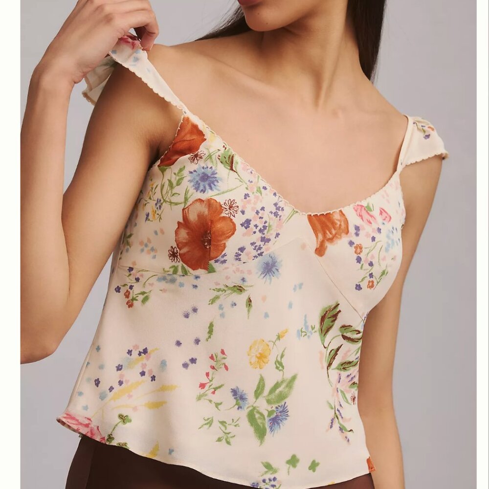 Reformation Belinda Top Sz2 Etude Ivory Floral Causal Vacation Party - Picture 3 of 10